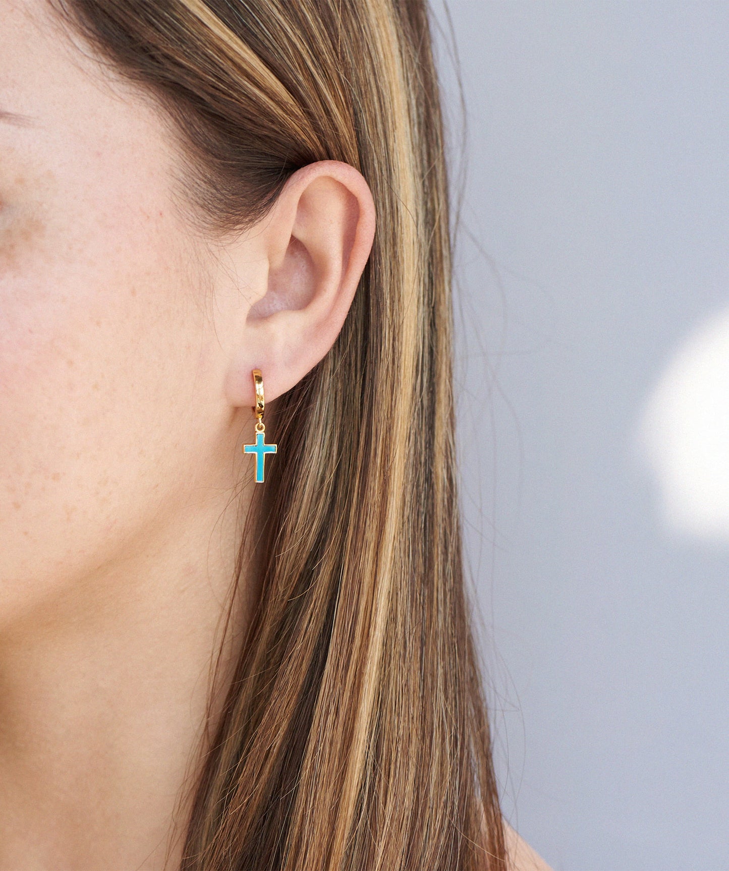 Lazio Turquoise Dangle Cross Earrings